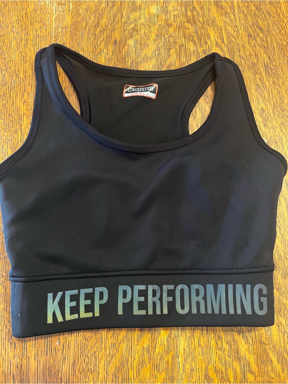 Kappa Black Women's Swim Crop Top with Holographic 'Keep Performing' Band